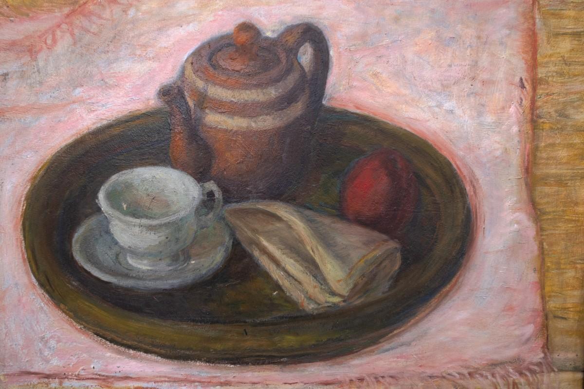 Vintage-Gemälde „Stillleben mit einer Tasse und einem Krug“ mit Rahmen. im Zustand „Gut“ im Angebot in Chorzów, PL