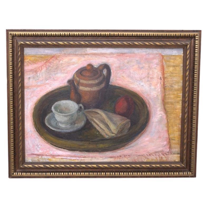 Vintage Painting "Still Life with a Cup and a Jug" with frame.