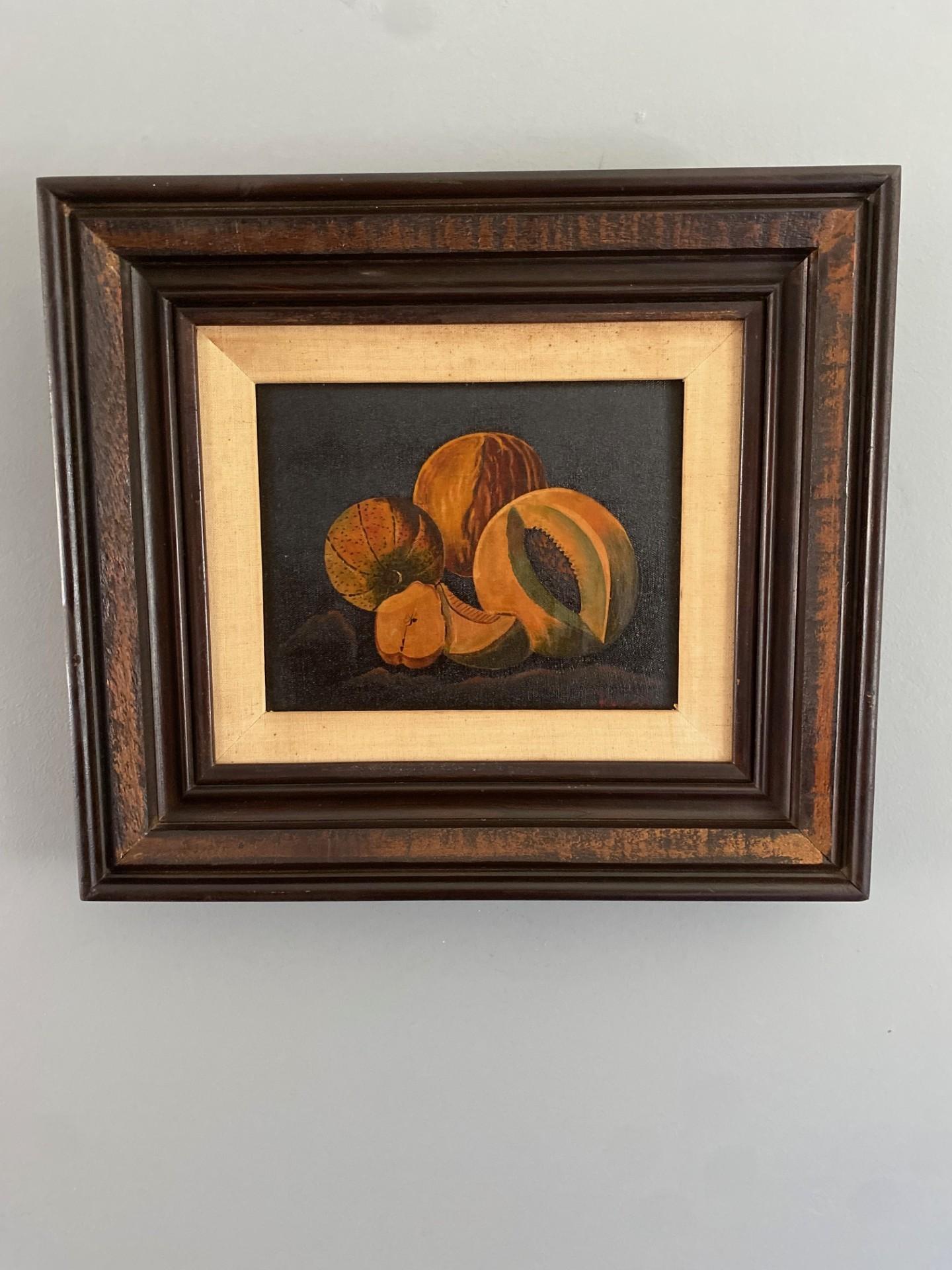 Wood Vintage Painting Still Life with Fruit - Study of Mellons For Sale