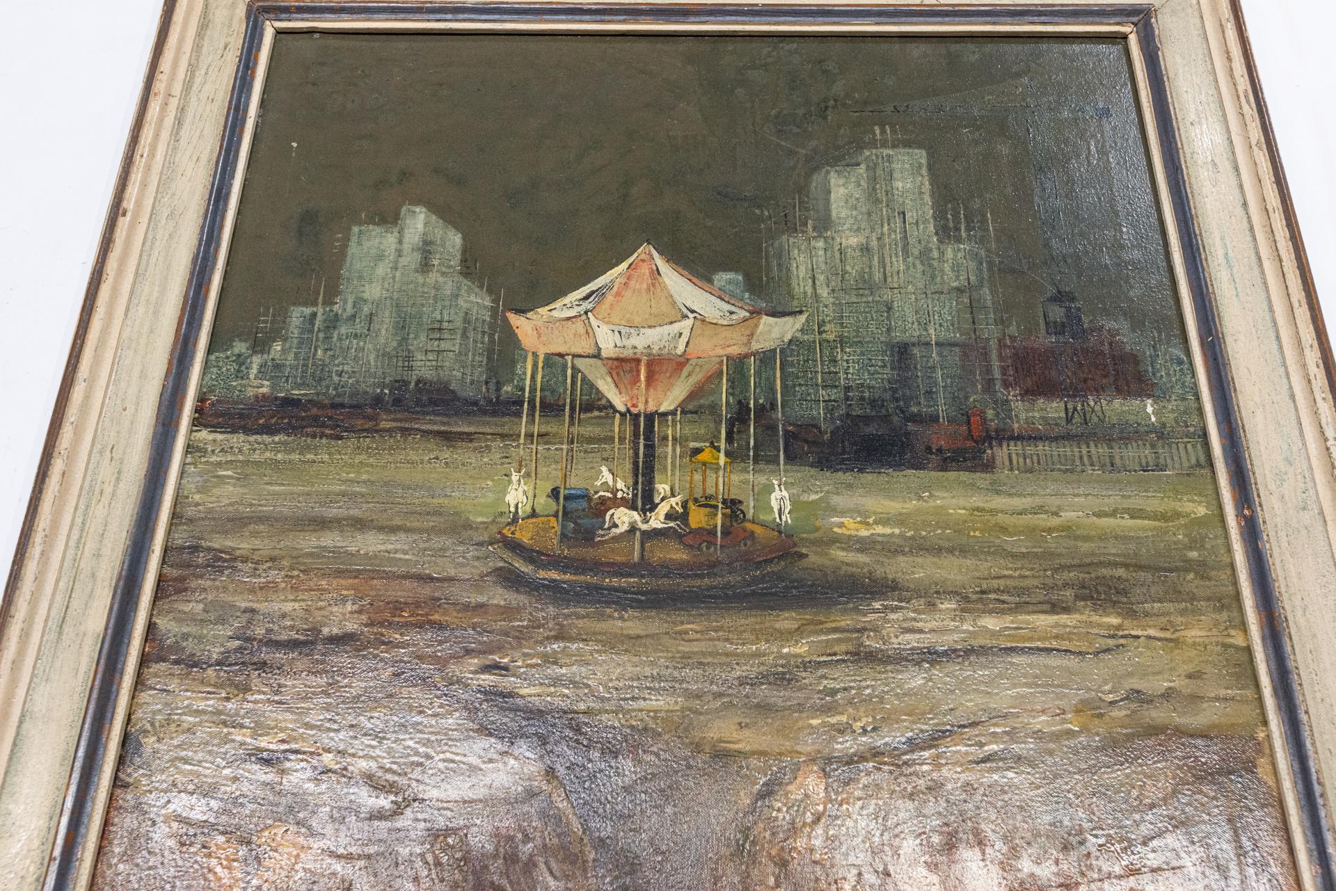 Vintage Painting with a Carousel in Texas For Sale 4