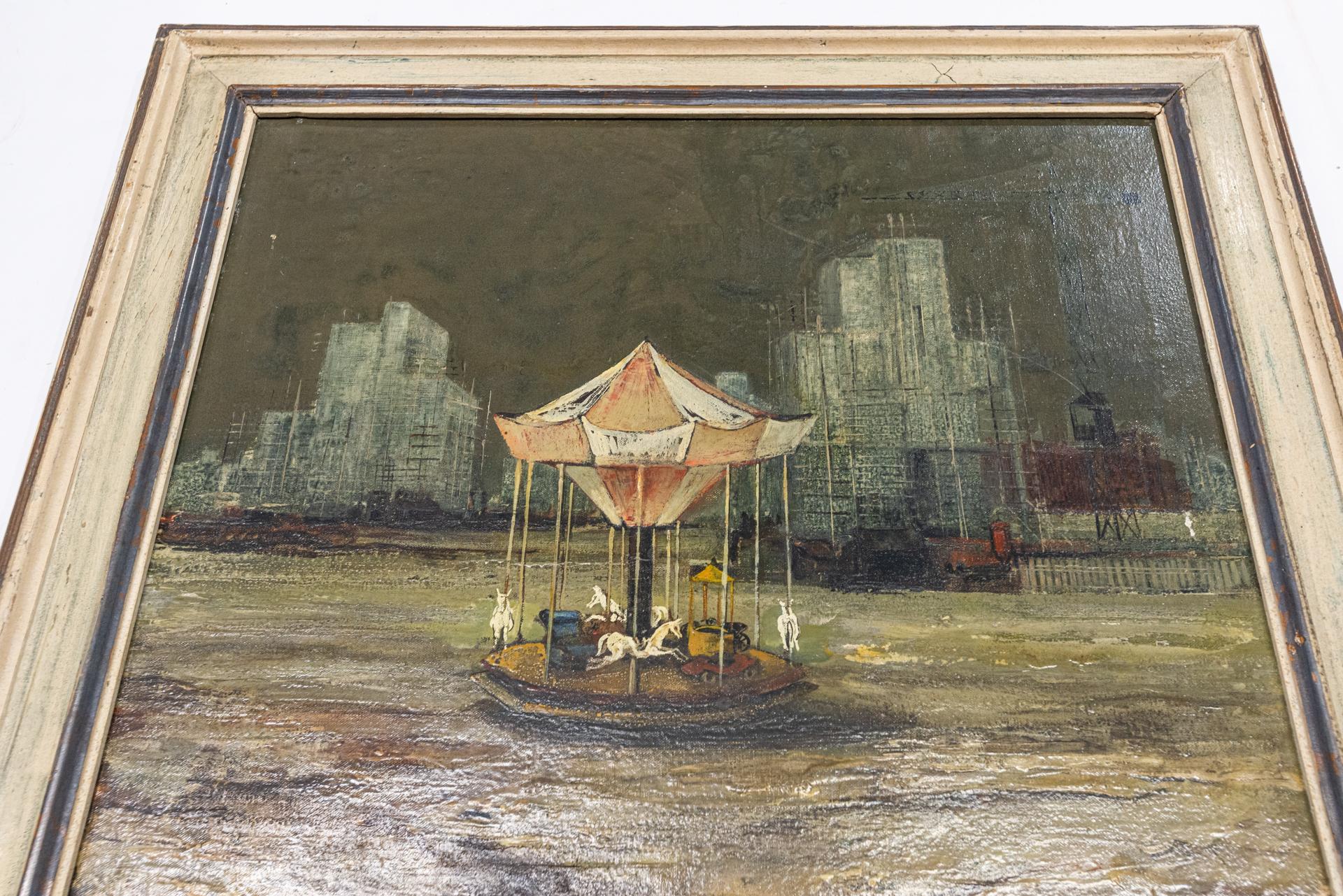 Vintage Painting with a Carousel in Texas For Sale 5