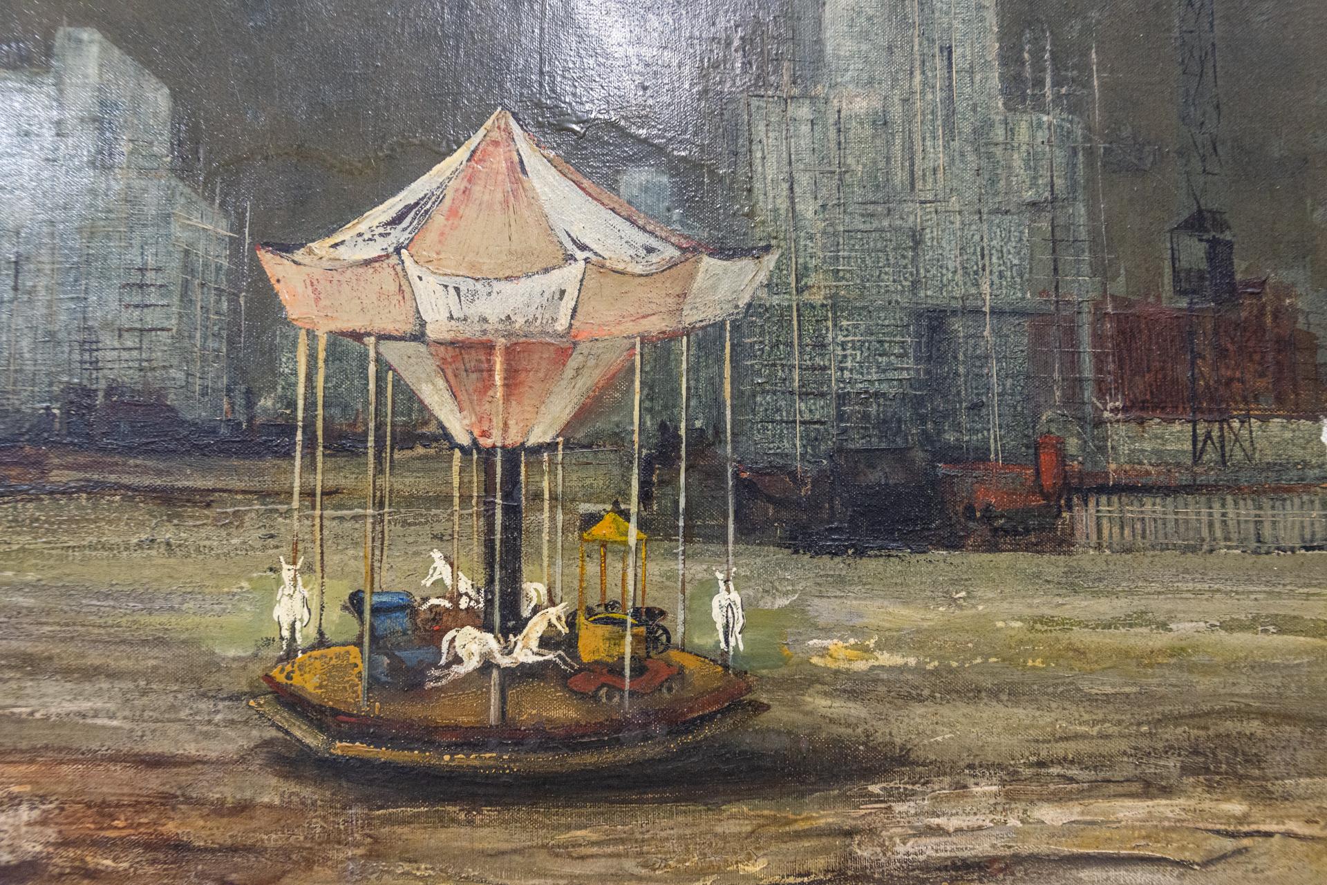 Vintage Painting with a Carousel in Texas For Sale 6