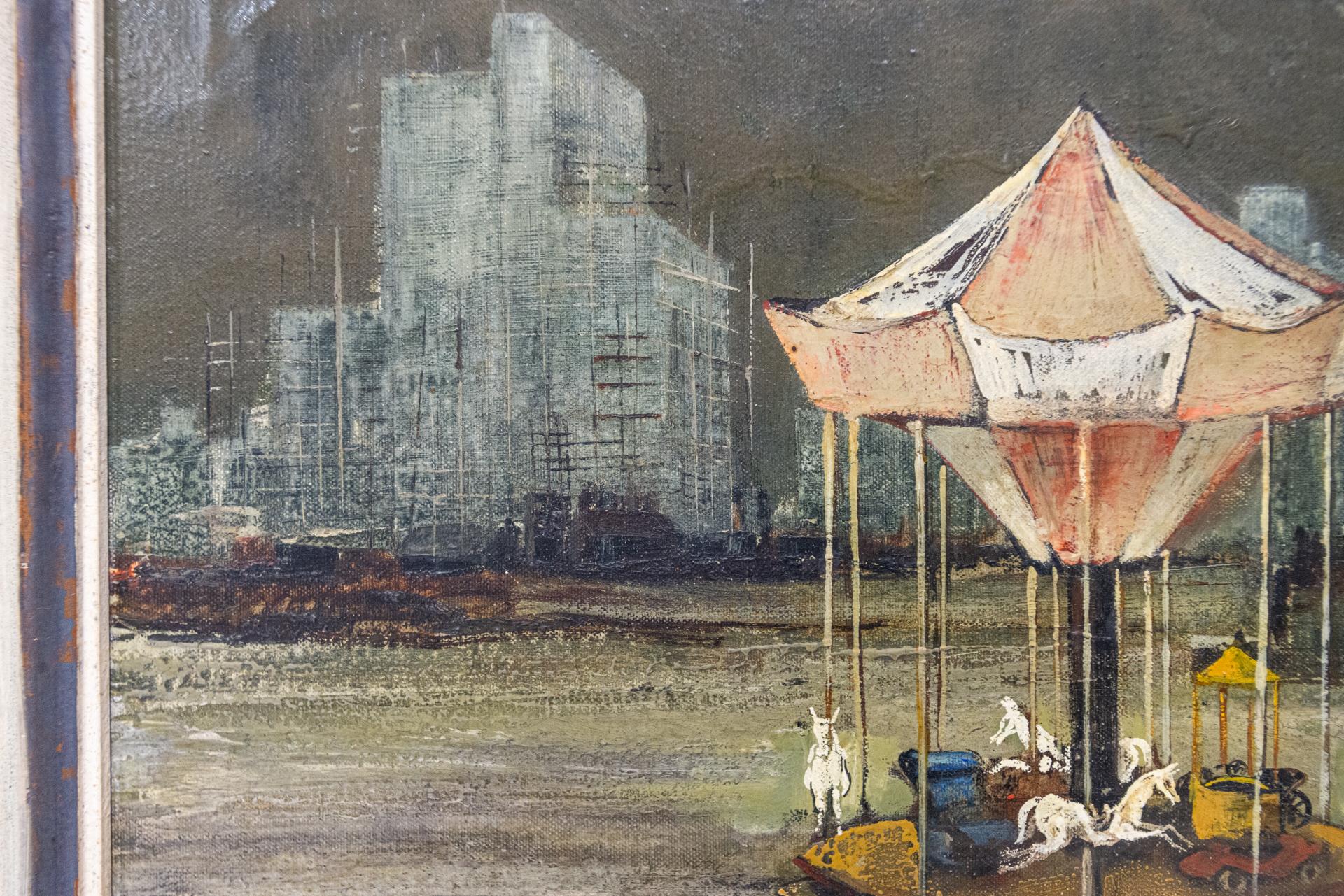 Vintage Painting with a Carousel in Texas For Sale 1