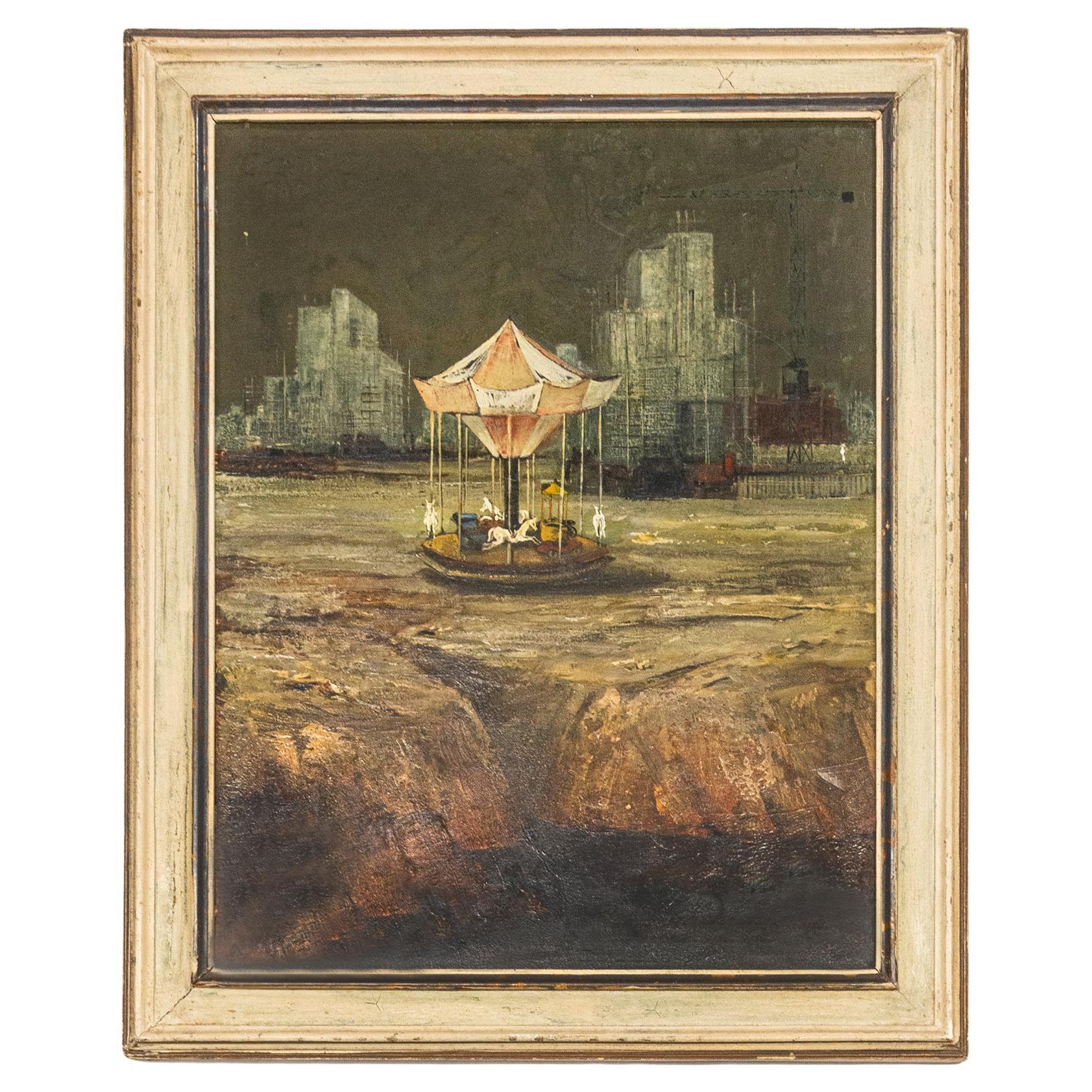 Vintage Painting with a Carousel in Texas For Sale