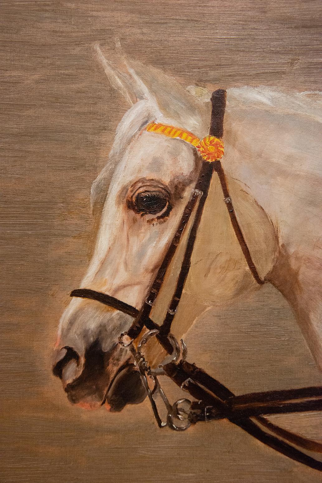 Hand-Painted Vintage Painting with White Horse