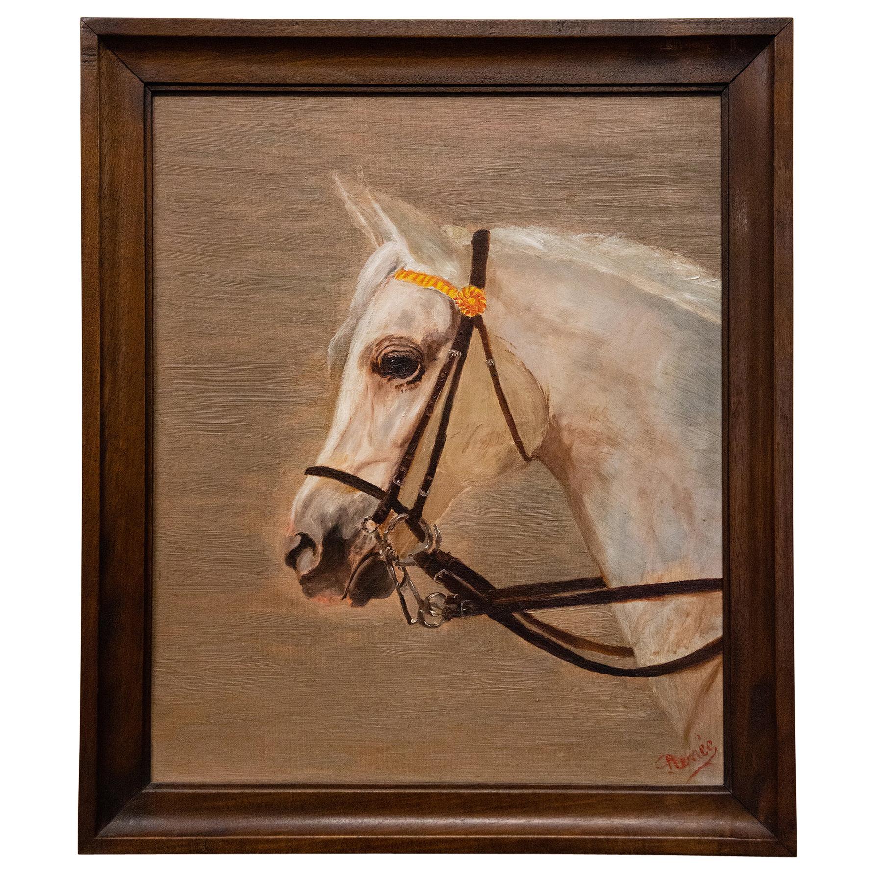 Vintage Painting with White Horse