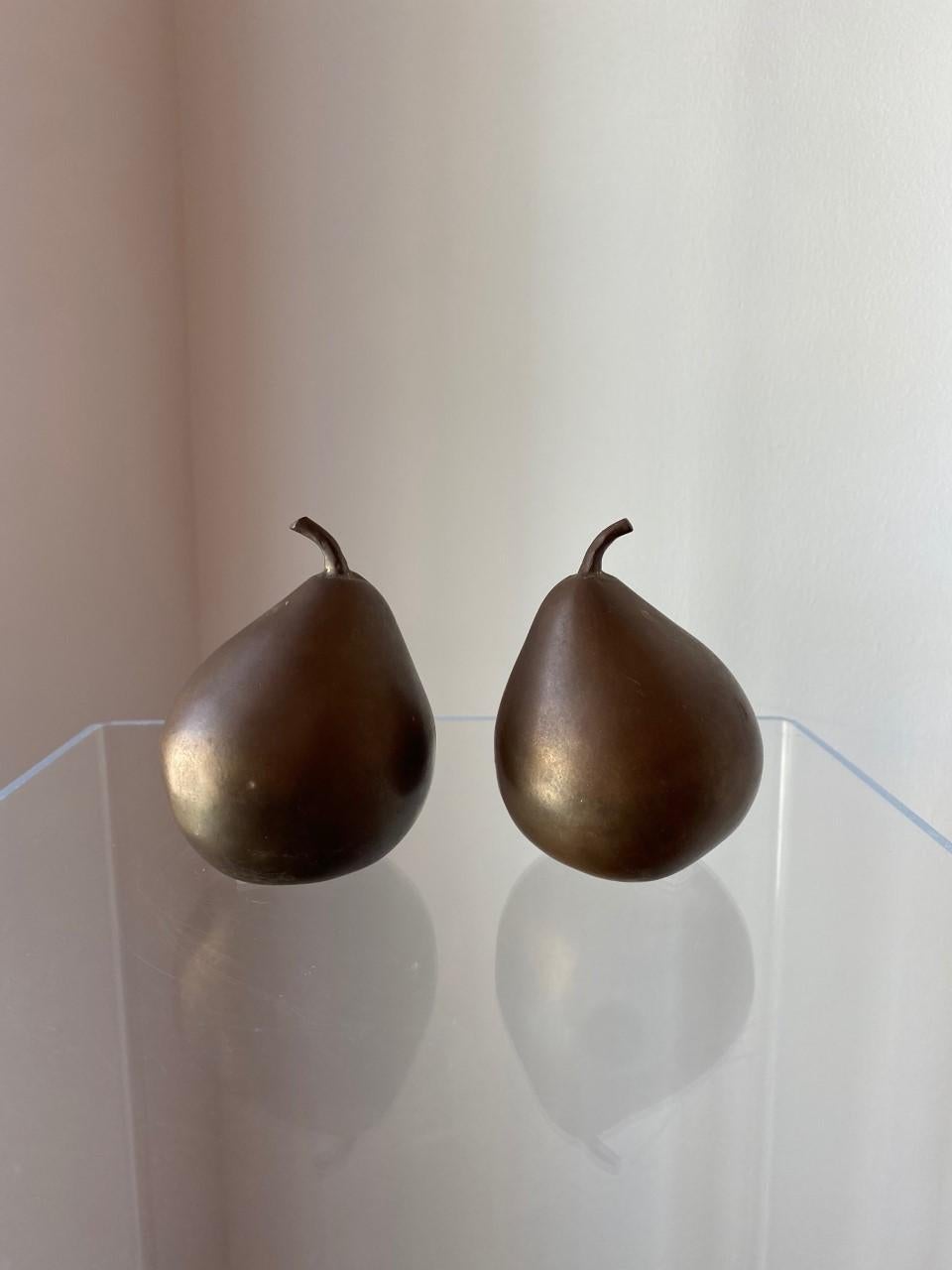 American Vintage Pair 1970s Solid Brass Pear Sculptures