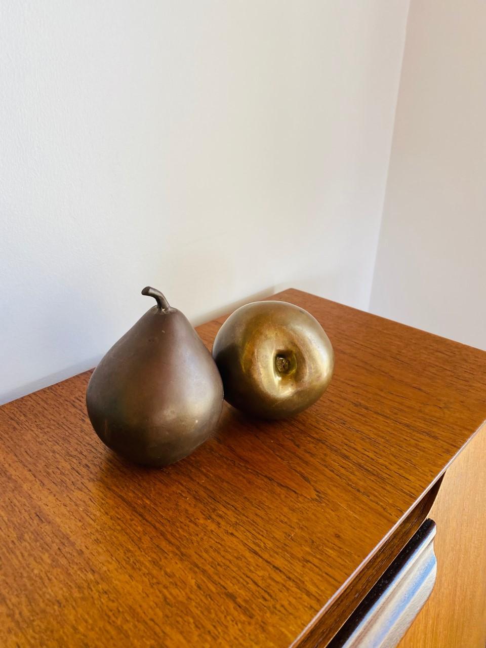 Late 20th Century Vintage Pair 1970s Solid Brass Pear Sculptures