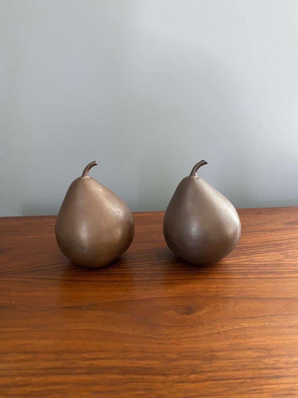 Vintage Pair 1970s Solid Brass Pear Sculptures 2