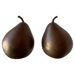 Vintage Pair 1970s Solid Brass Pear Sculptures