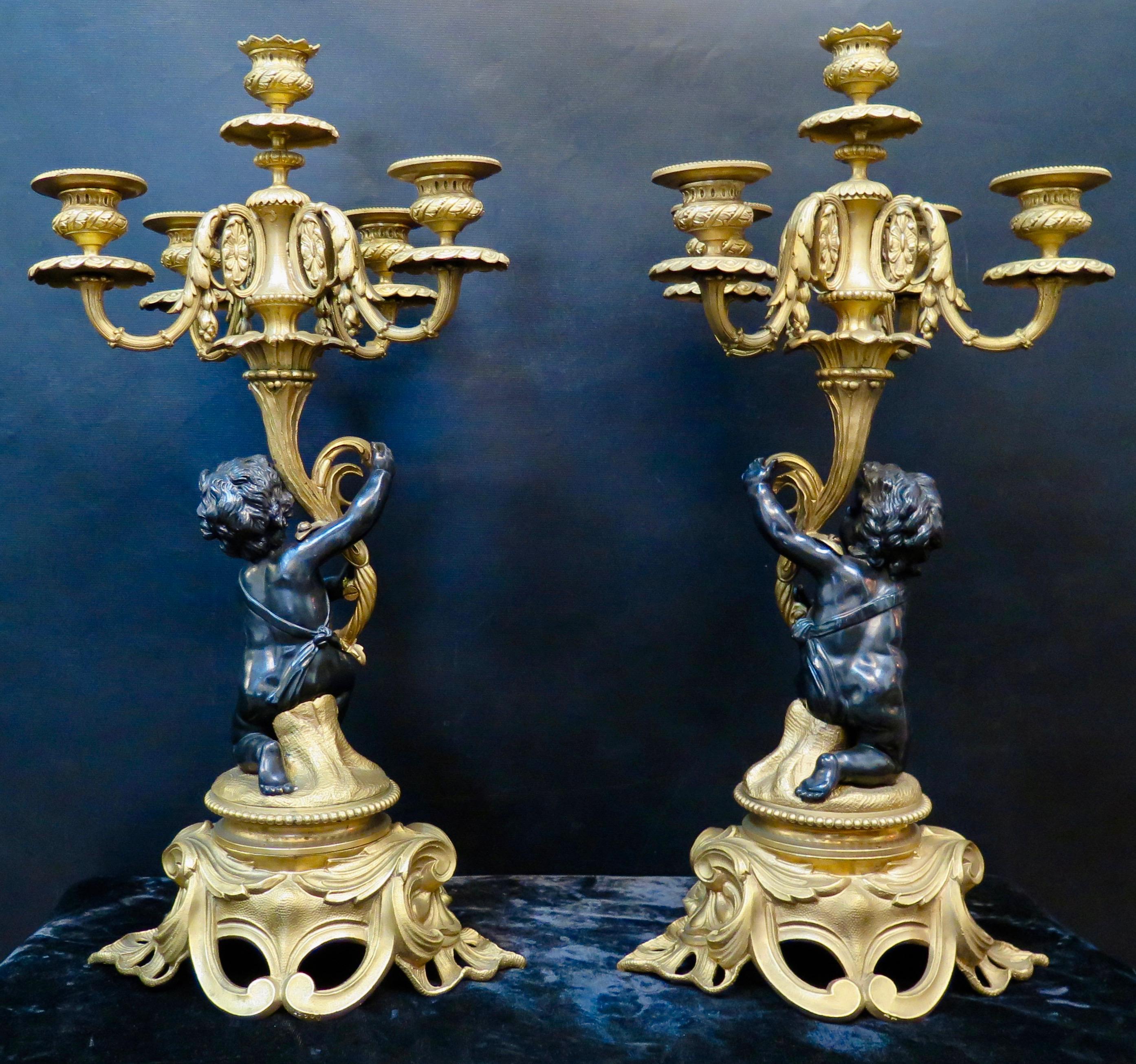 Vintage Pair of Antique Bronze Louis XV Candelabra For Sale 5