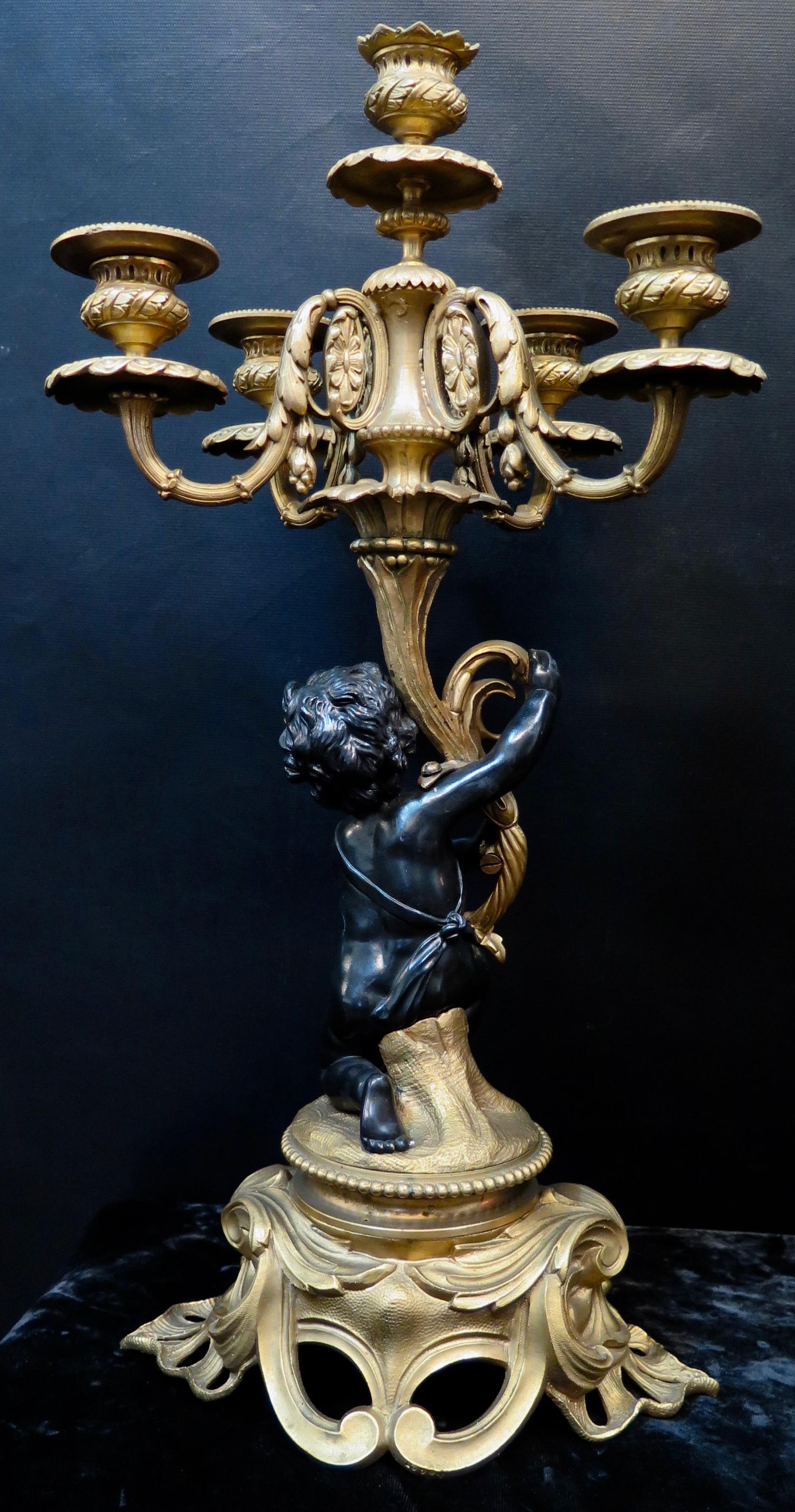 Vintage Pair of Antique Bronze Louis XV Candelabra For Sale 6