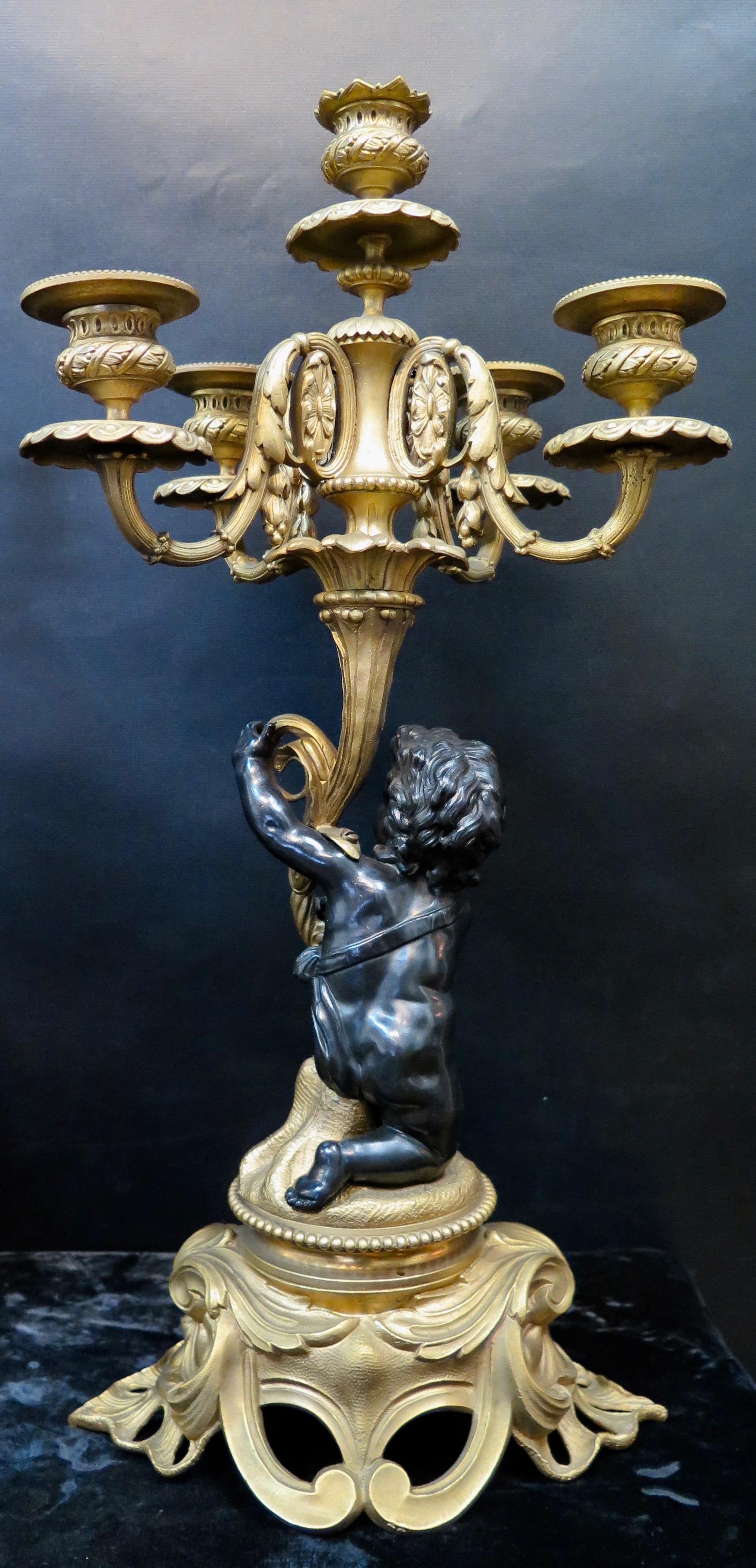 Vintage Pair of Antique Bronze Louis XV Candelabra For Sale 7