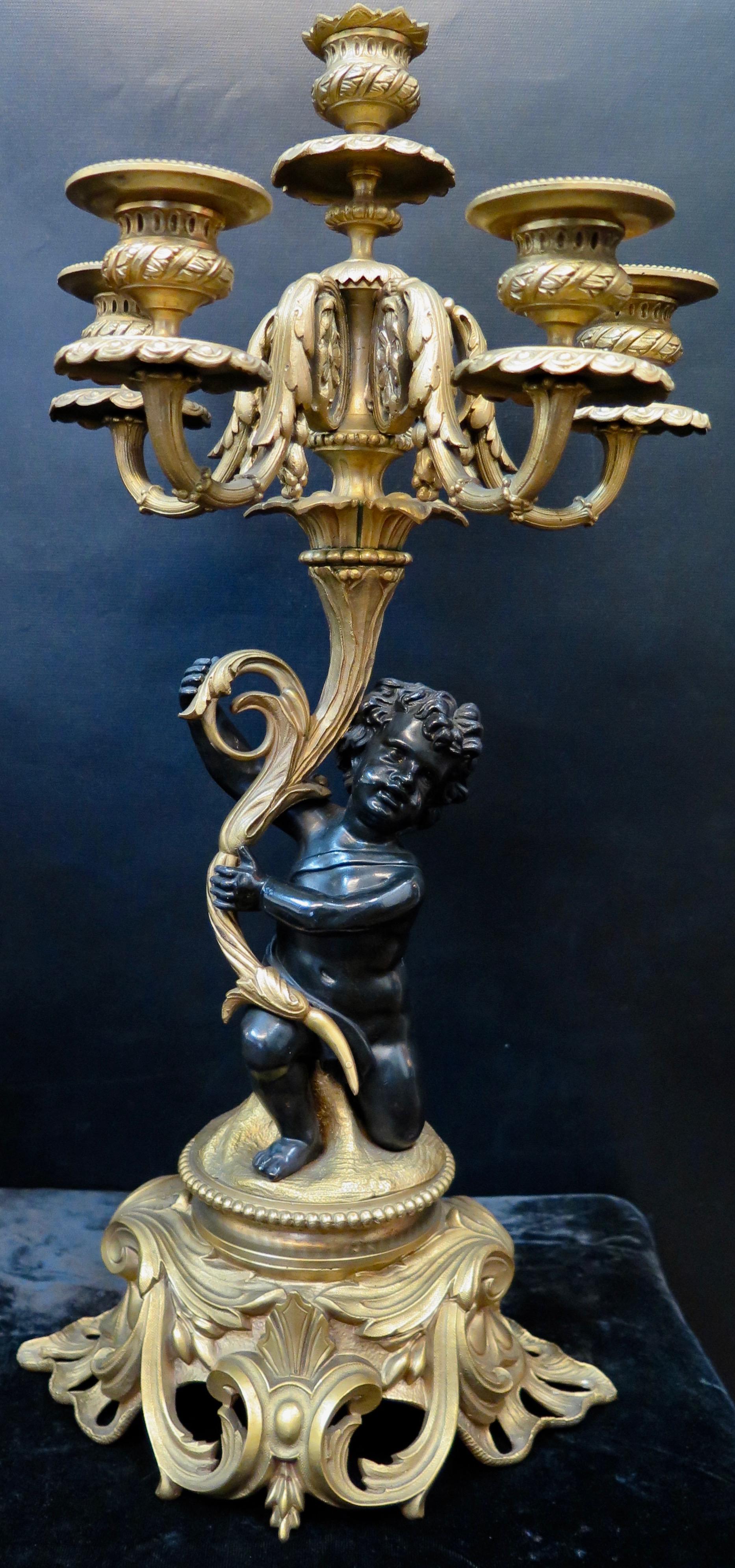 Vintage Pair of Antique Bronze Louis XV Candelabra For Sale 1