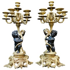 Antique Pair of Antique Bronze Louis XV Candelabra