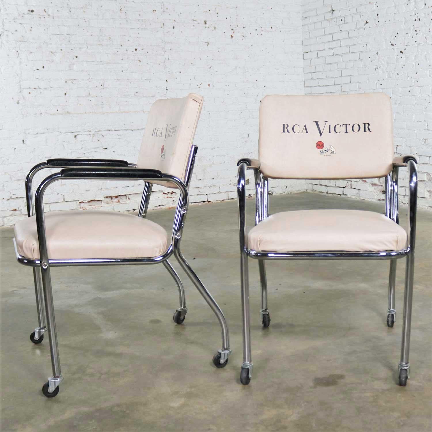 Streamlined Moderne Pair of Art Deco Streamline Modern RCA Victor Chromcraft Advertising Chairs