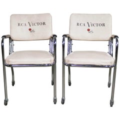 Retro Pair of Art Deco Streamline Modern RCA Victor Chromcraft Advertising Chairs