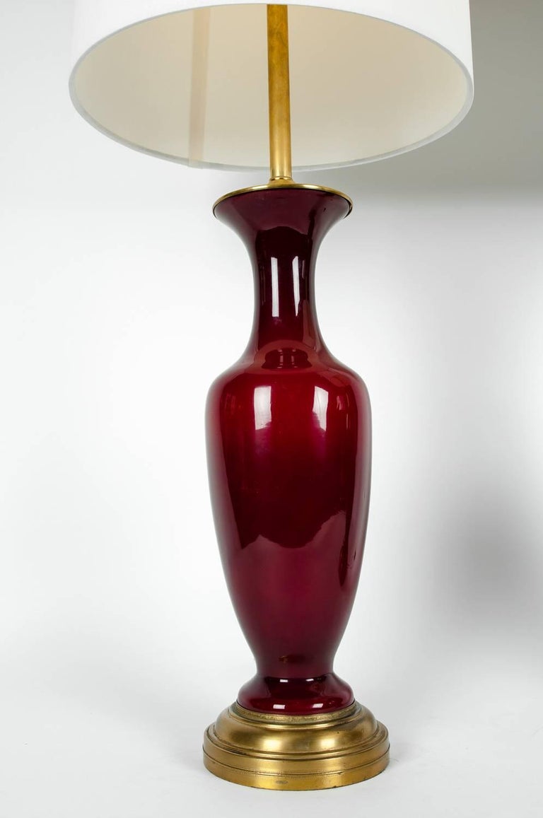 Vintage Pair of Art Glass with Brass Base Table / Task Lamps For Sale