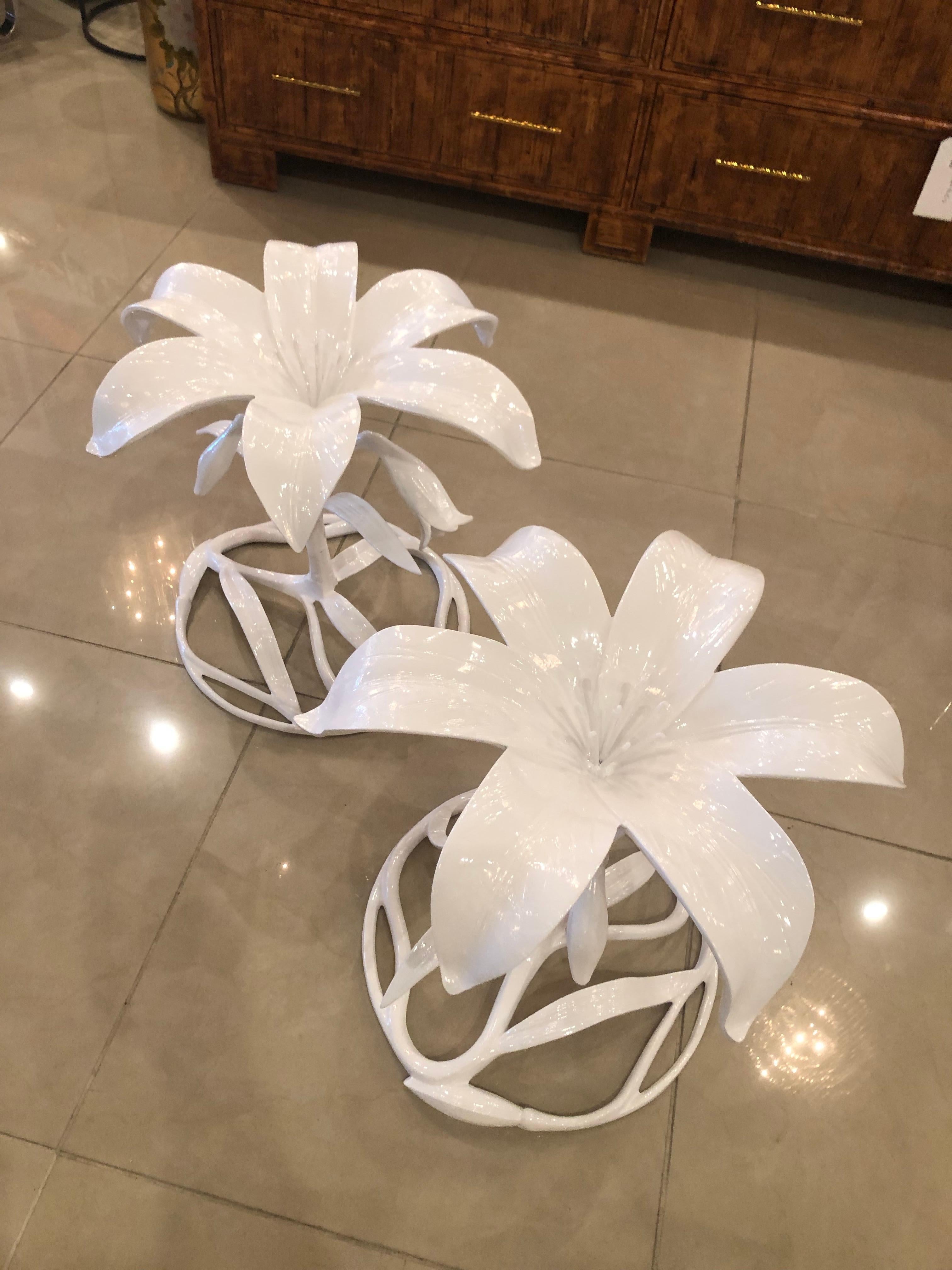 Powder-Coated Vintage Pair Arthur Court Lily End Side Tables White Powdercoated Patio Outdoor