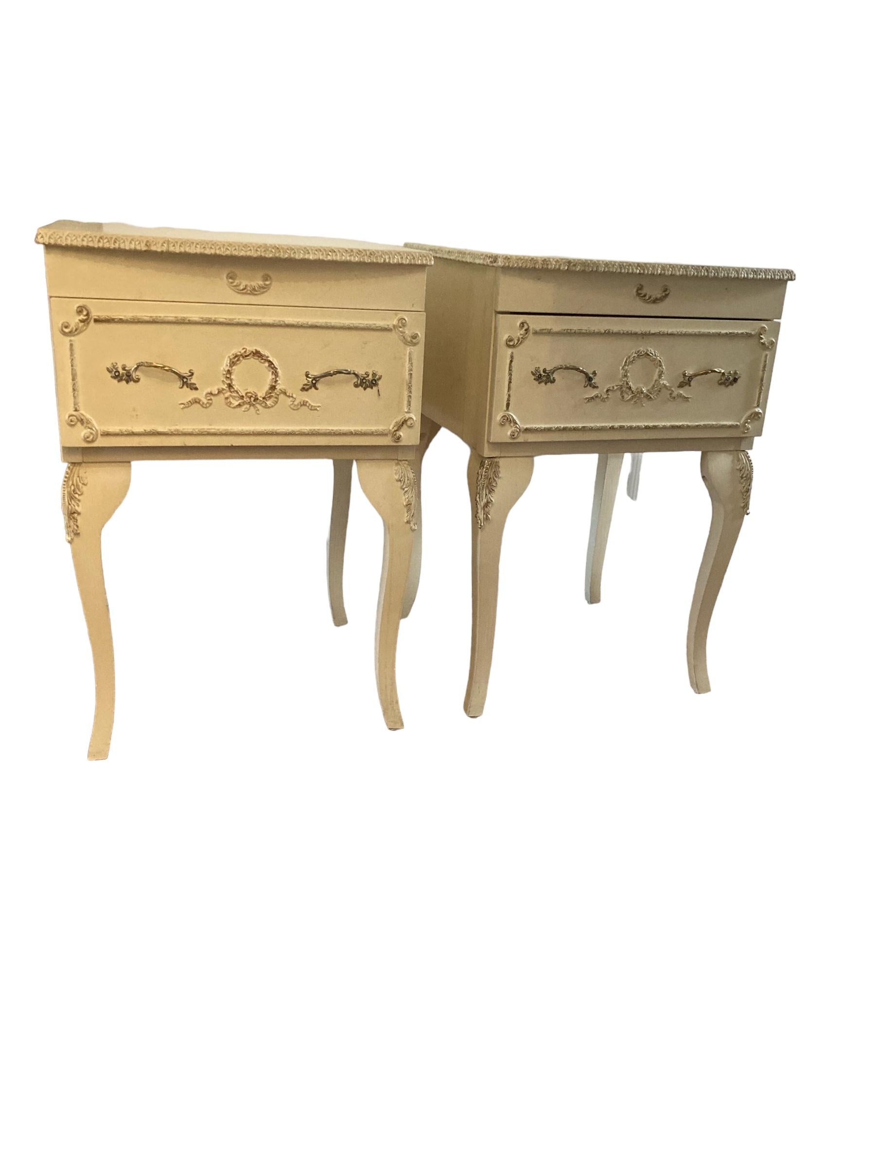 French Provincial Vintage Pair Bedside tables or Nightstands French Antique Style For Sale