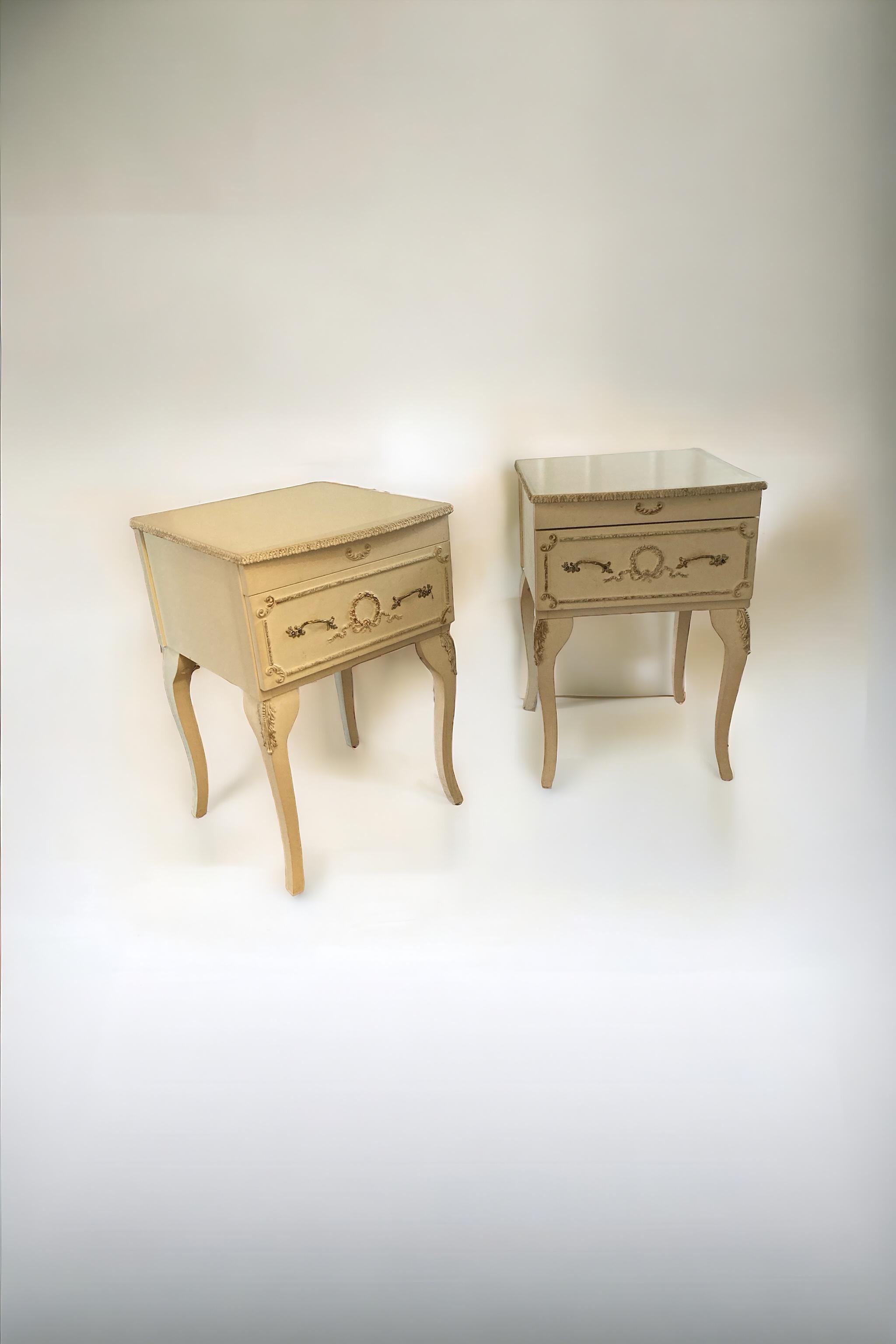 20th Century Vintage Pair Bedside tables or Nightstands French Antique Style For Sale