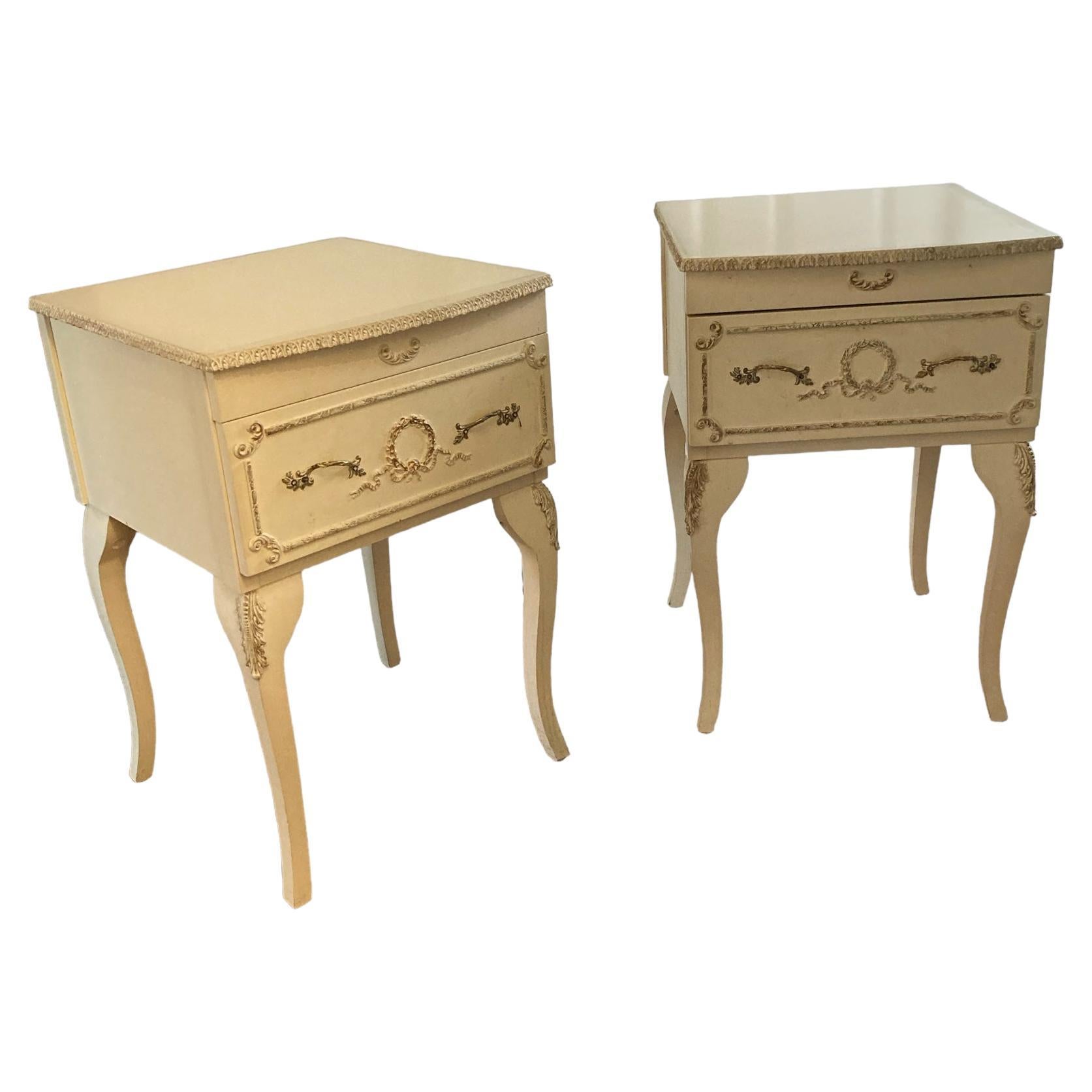 Vintage Pair Bedside tables or Nightstands French Antique Style For Sale