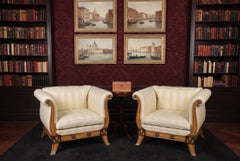 Vintage Pair Birchwood Biedermeier Revival Armchairs Fratelli Boffi 20th Century