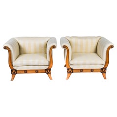 Vintage Pair Birchwood Biedermeier Revival Armchairs Fratelli Boffi 20th Century
