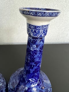 Vintage Pair Blue and White Porcelain Candlesticks made by Shelly/England