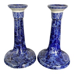 Pareja vintage Candeleros de porcelana azul y blanca fabricados por Shelly/Inglaterra