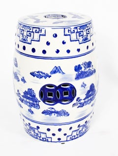 Vintage Pair Blue & White Porcelain Japanese Garden Seats 20th C