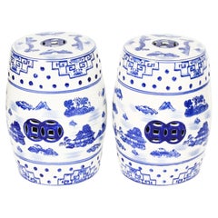 Vintage Pair Blue & White Porcelain Japanese Garden Seats 20th C