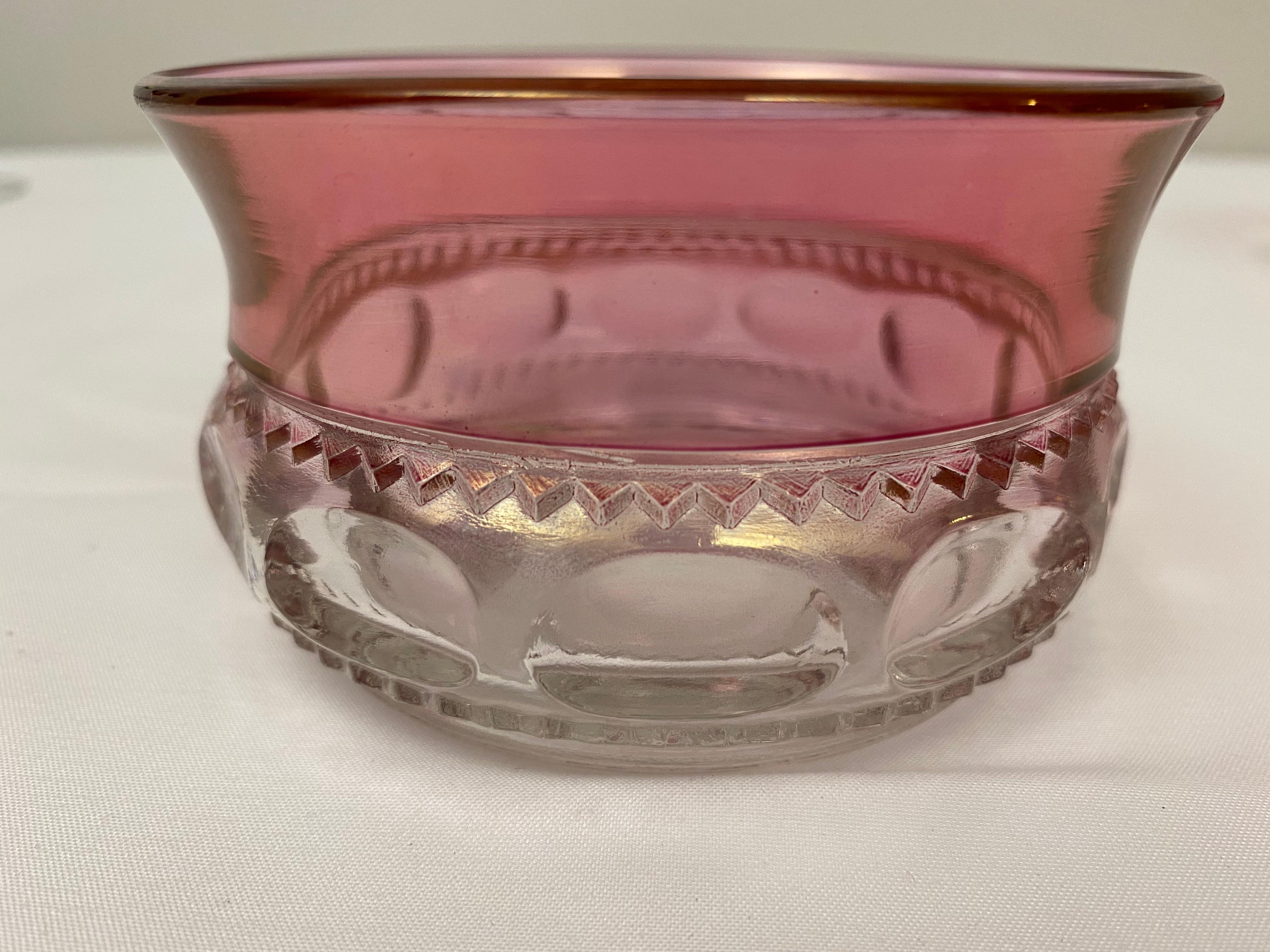 20th Century Vintage Pair Bohemian Pink & Clear Czech Glass Candy Dishes or Appetizer Bowls