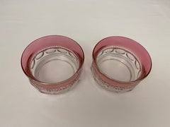 Vintage Pair Bohemian Pink & Clear Czech Glass Candy Dishes or Appetizer Bowls