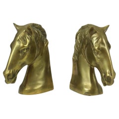 Vintage Pair Brass Bookends Horse Head Statues