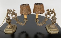 Vintage Pair of Brass Grapevine Arm Style Piano Lamps