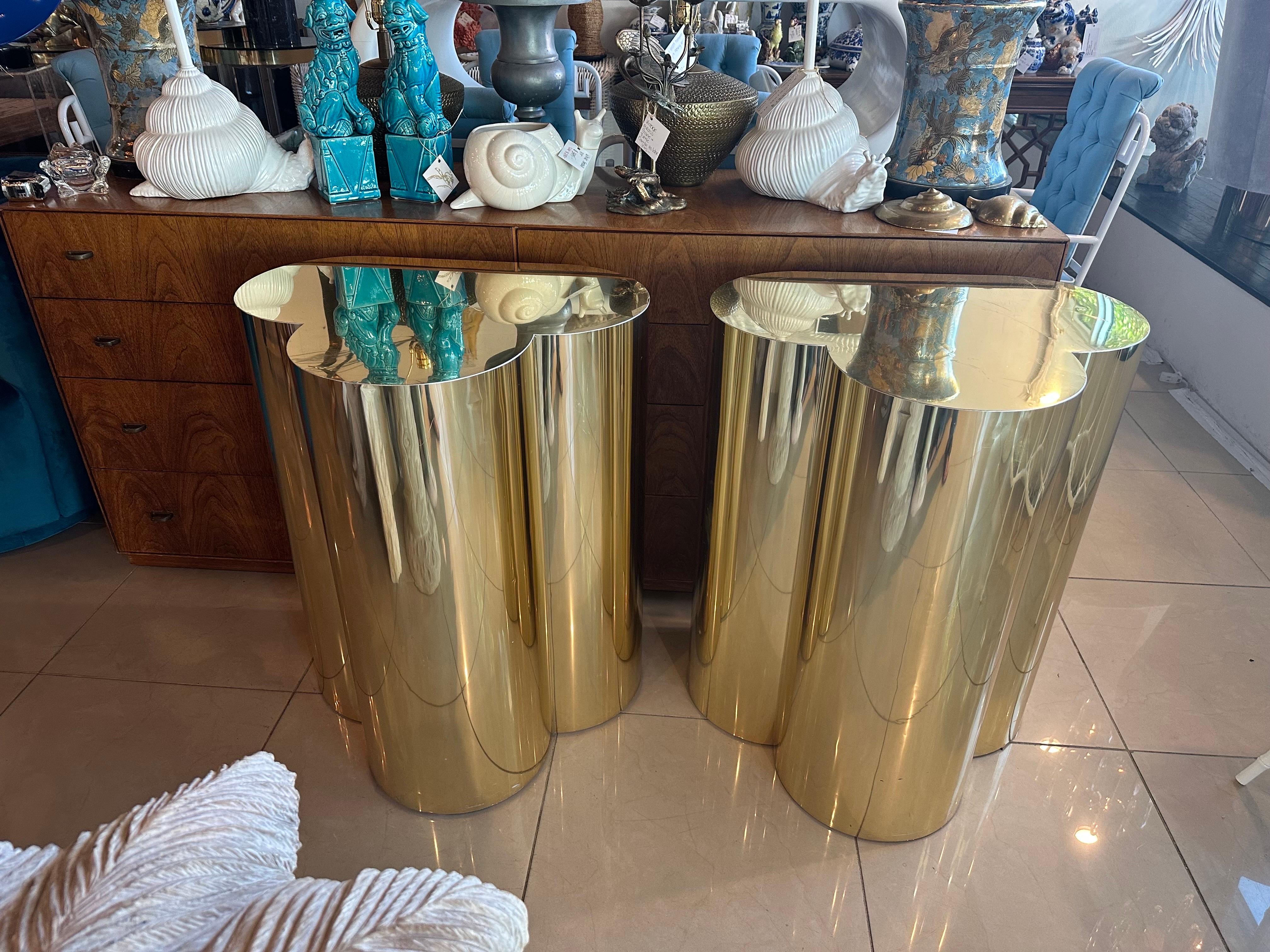 Vintage Pair Brass Trefoil Dining Table or Console Bases Style of Curtis Jere 7