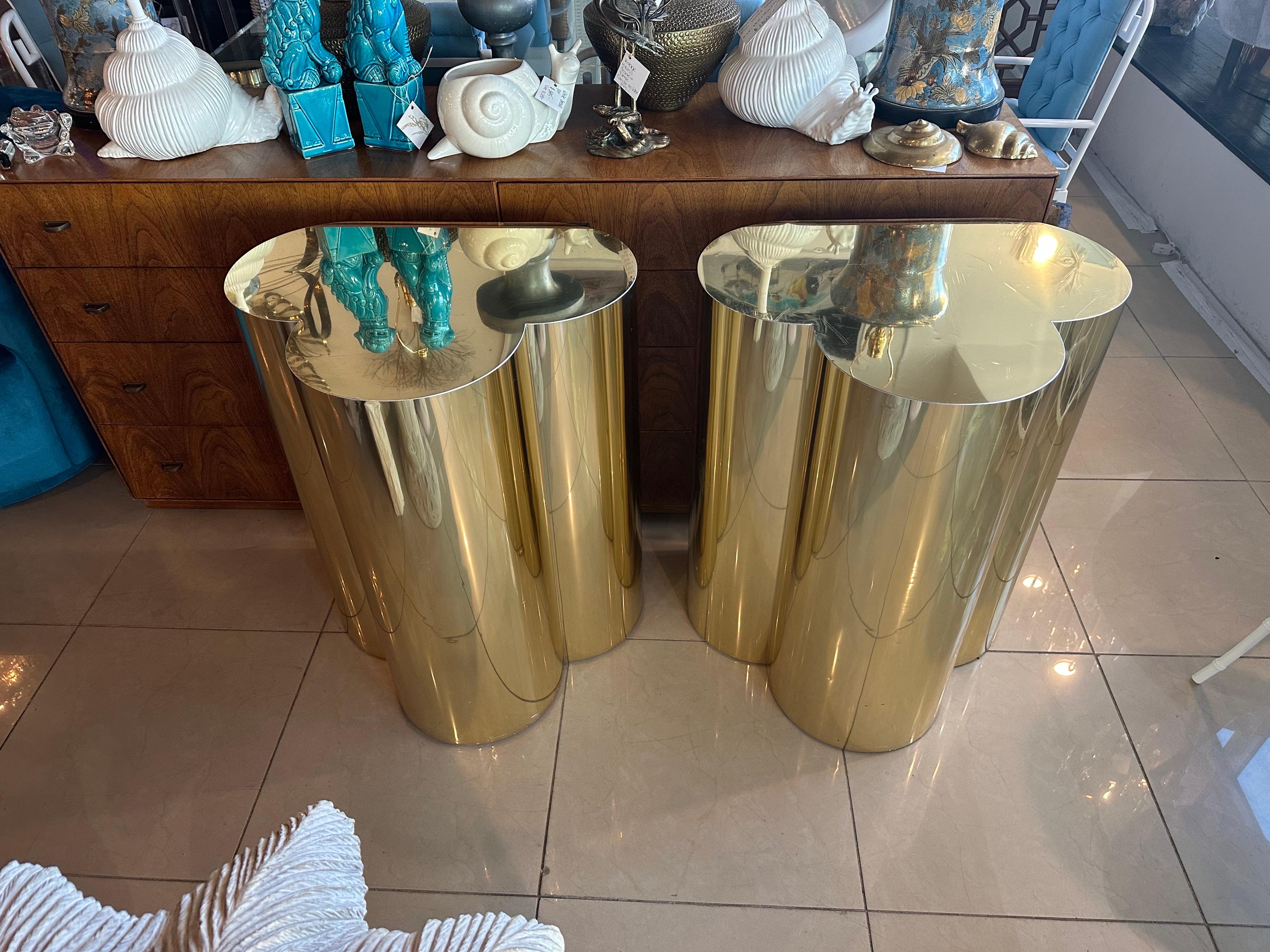 Vintage Pair Brass Trefoil Dining Table or Console Bases Style of Curtis Jere  For Sale 10