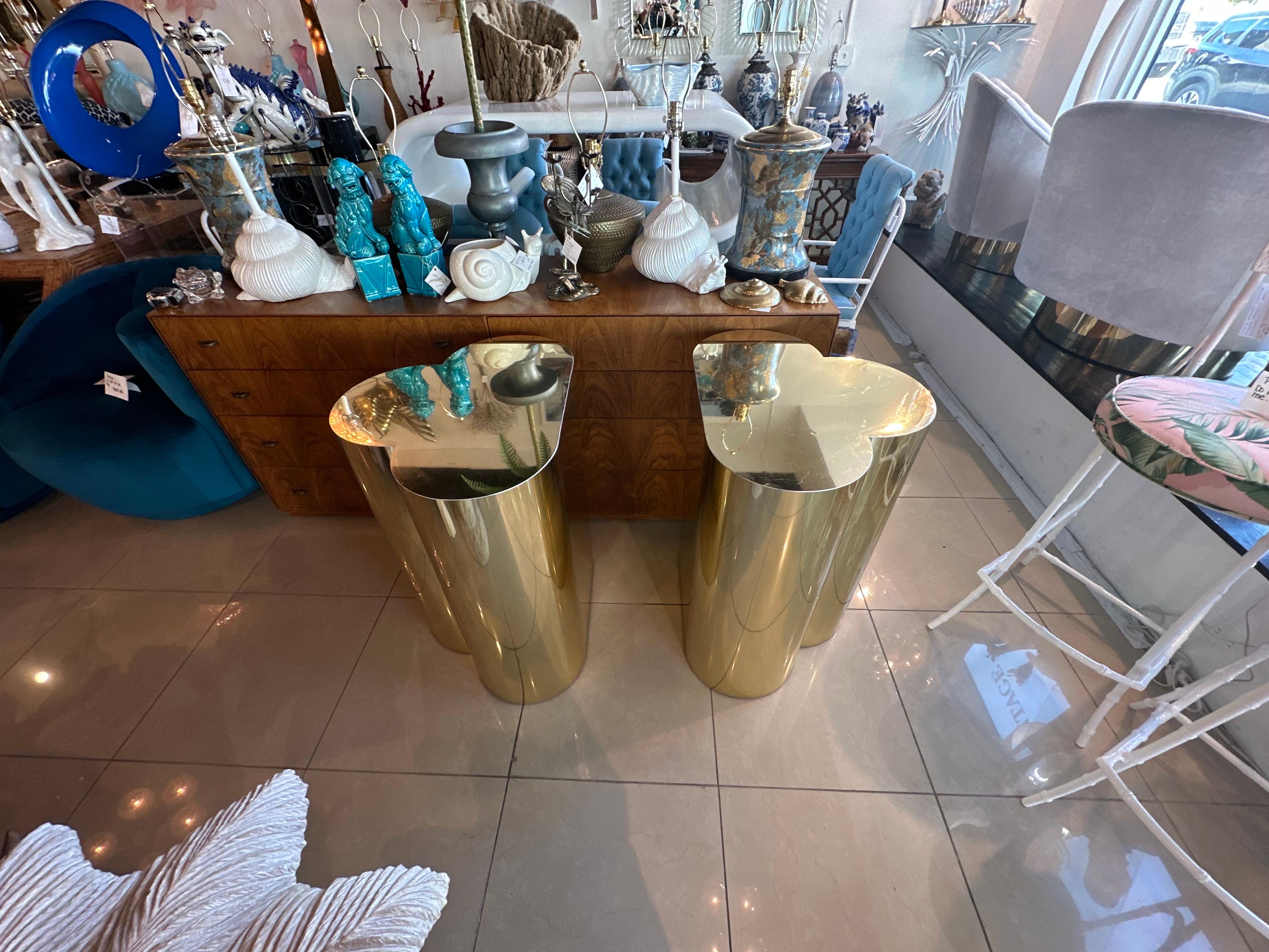Vintage Pair Brass Trefoil Dining Table or Console Bases Style of Curtis Jere  In Good Condition For Sale In West Palm Beach, FL