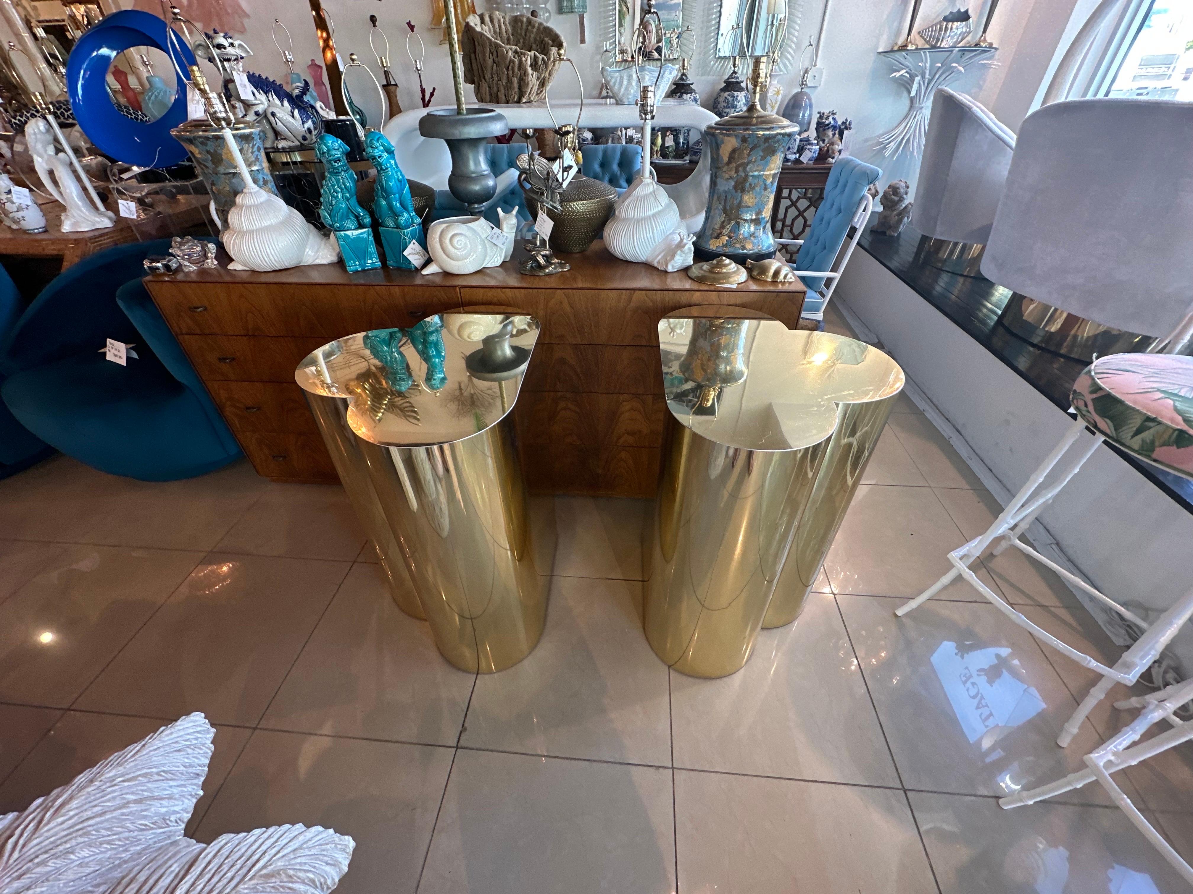 Vintage Pair Brass Trefoil Dining Table or Console Bases Style of Curtis Jere  For Sale 1