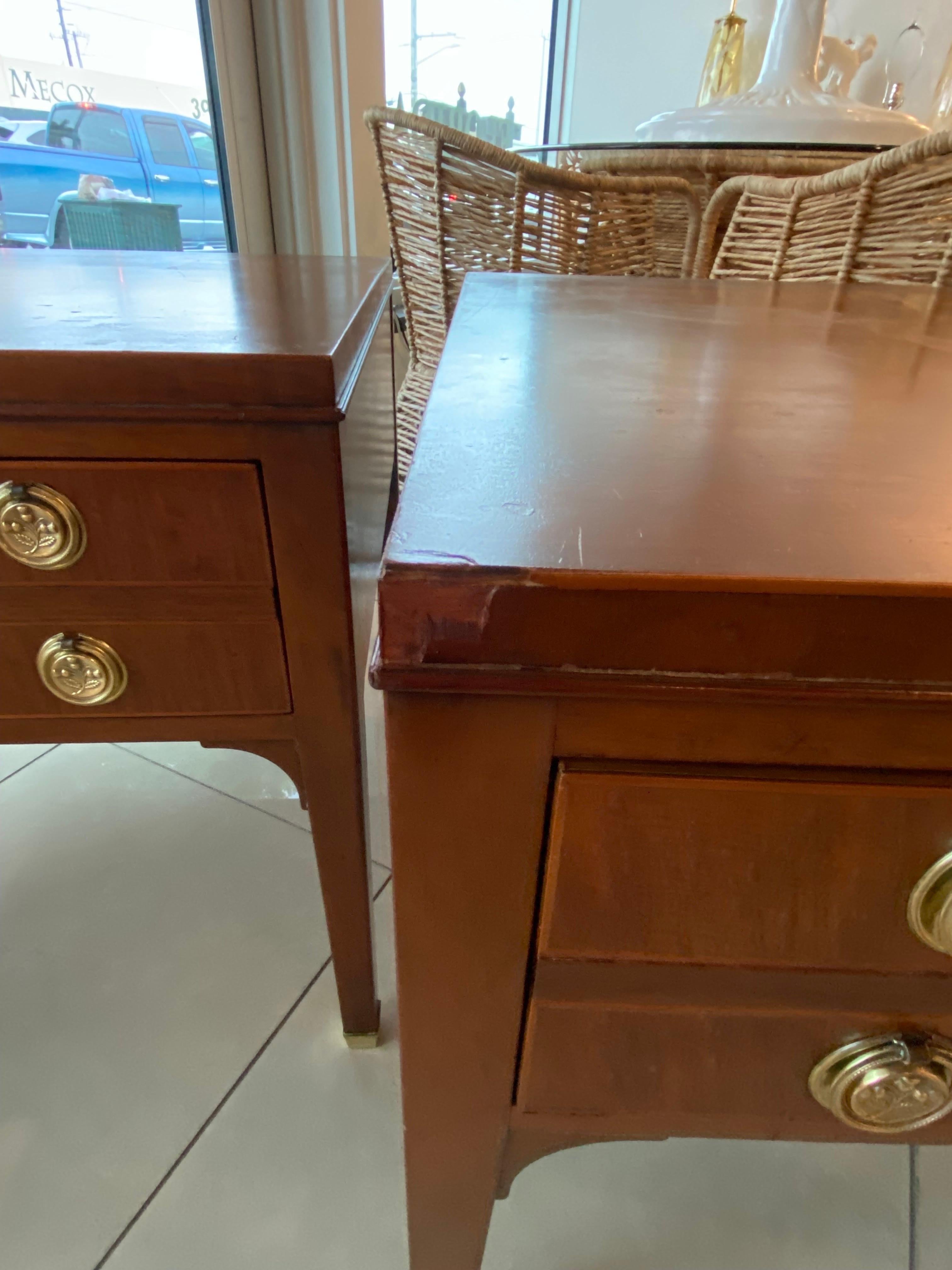 Vintage Pair Brass Wood Kittinger Nightstands End Side Tables Mid Century Modern For Sale 6
