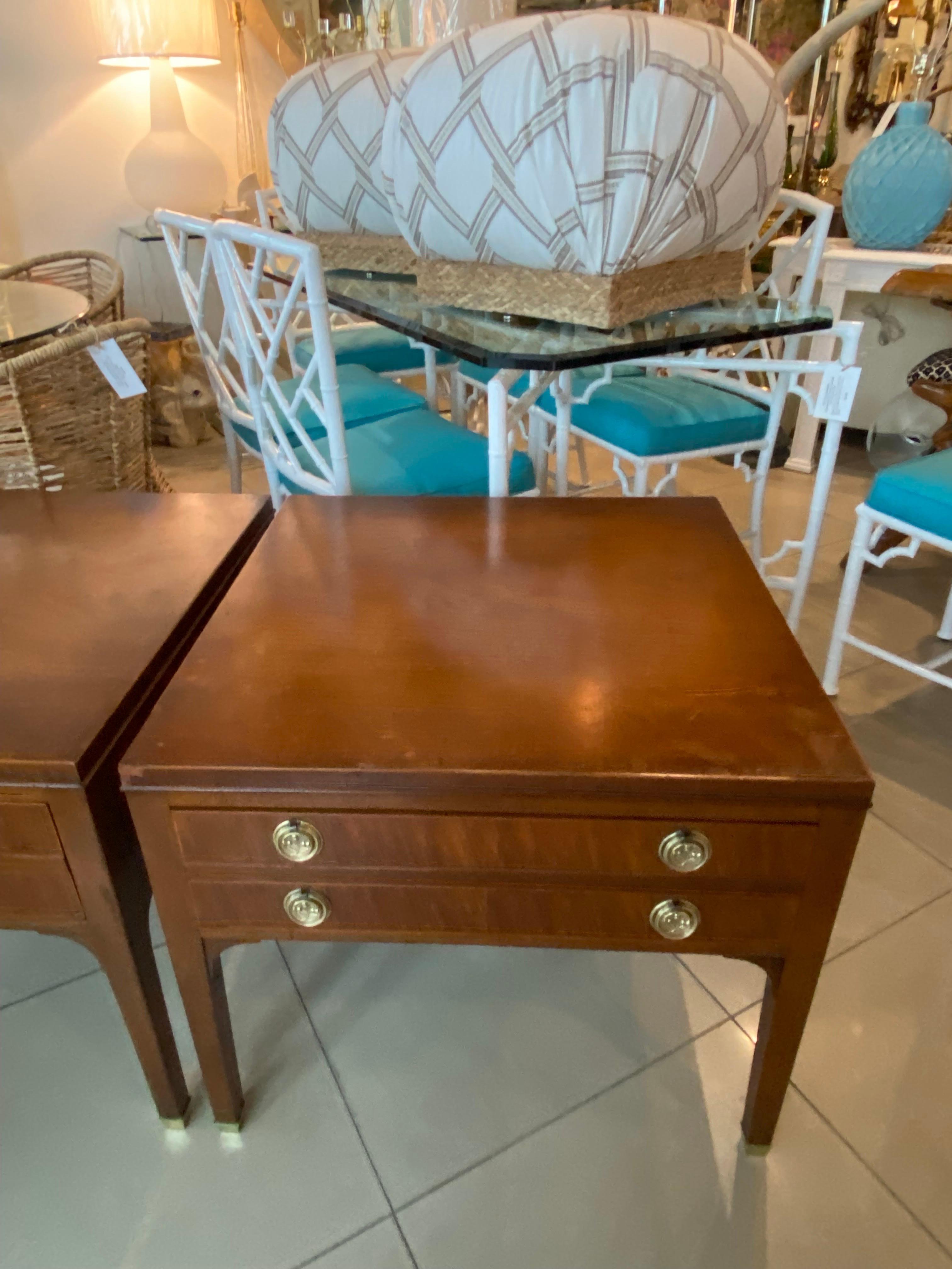 American Vintage Pair Brass Wood Kittinger Nightstands End Side Tables Mid Century Modern For Sale