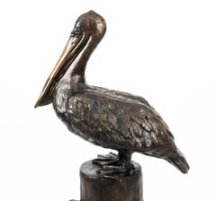 Vintage Pair of Bronze Pelicans on Mooring Posts, Late 20th Century