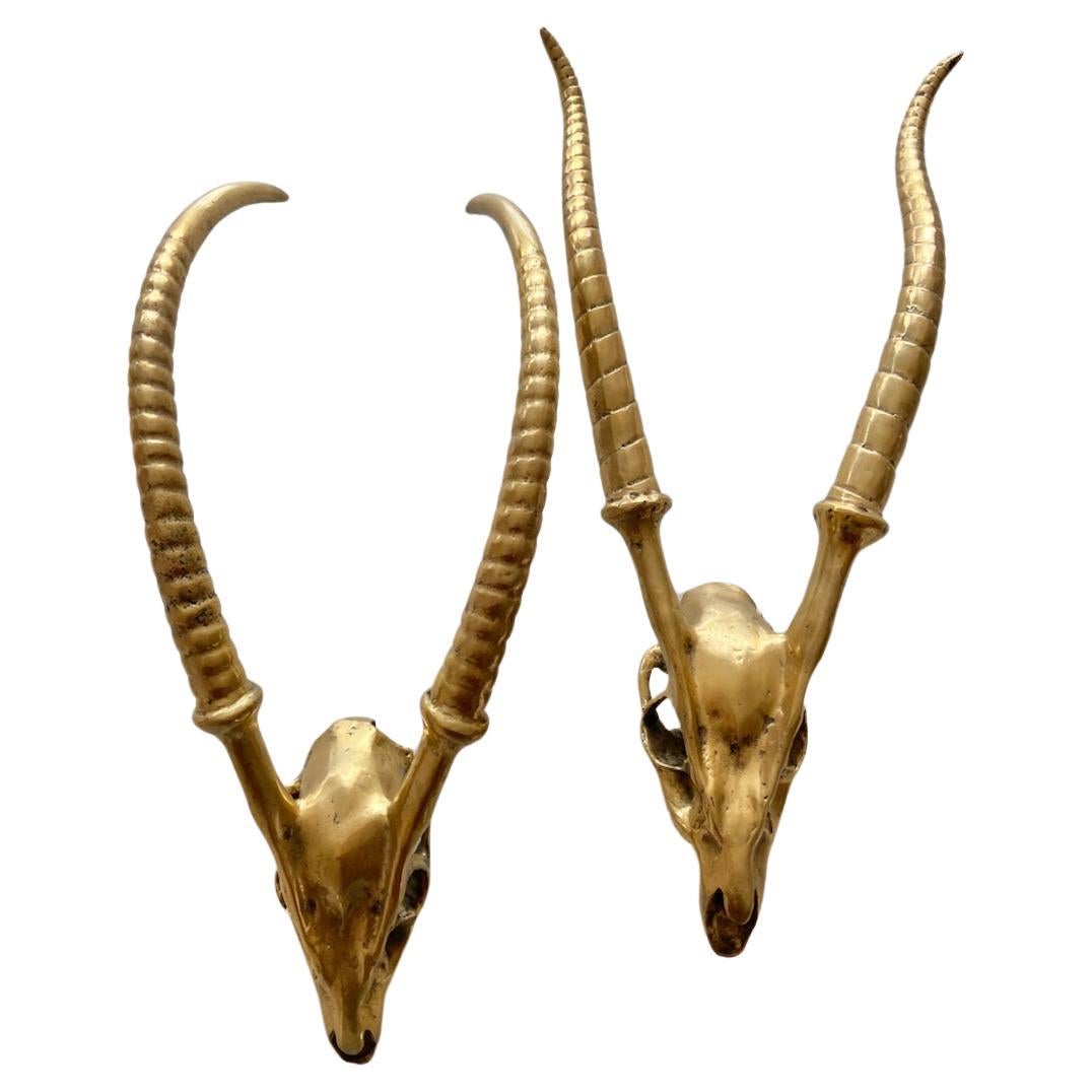 Vintage Pair Bronze Sculpture of Animal Blesbok