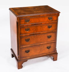 Vintage Pair Burr Walnut Bedside Chests Cabinets Mid 20th Century