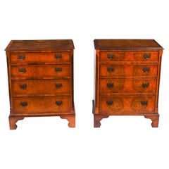 Vintage Pair Burr Walnut Bedside Chests Cabinets Mid 20th Century
