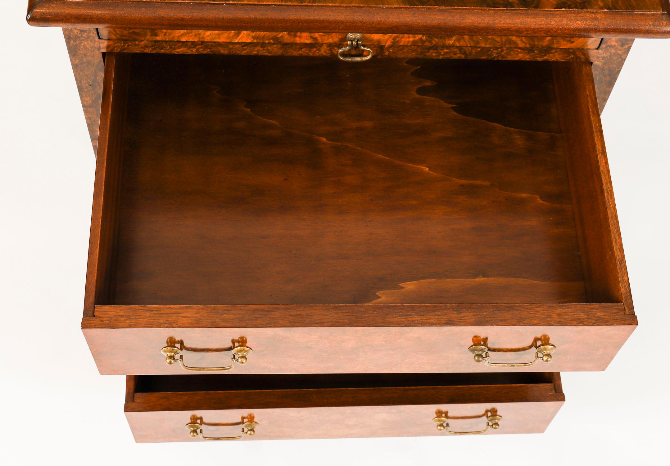 Vintage Pair Burr Walnut Bedside Chests Cabinets With Slides 20th Century For Sale 4