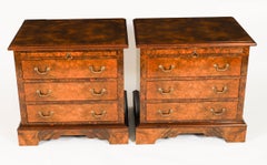 Vintage Pair Burr Walnut Bedside Chests Cabinets With Slides 20th Century