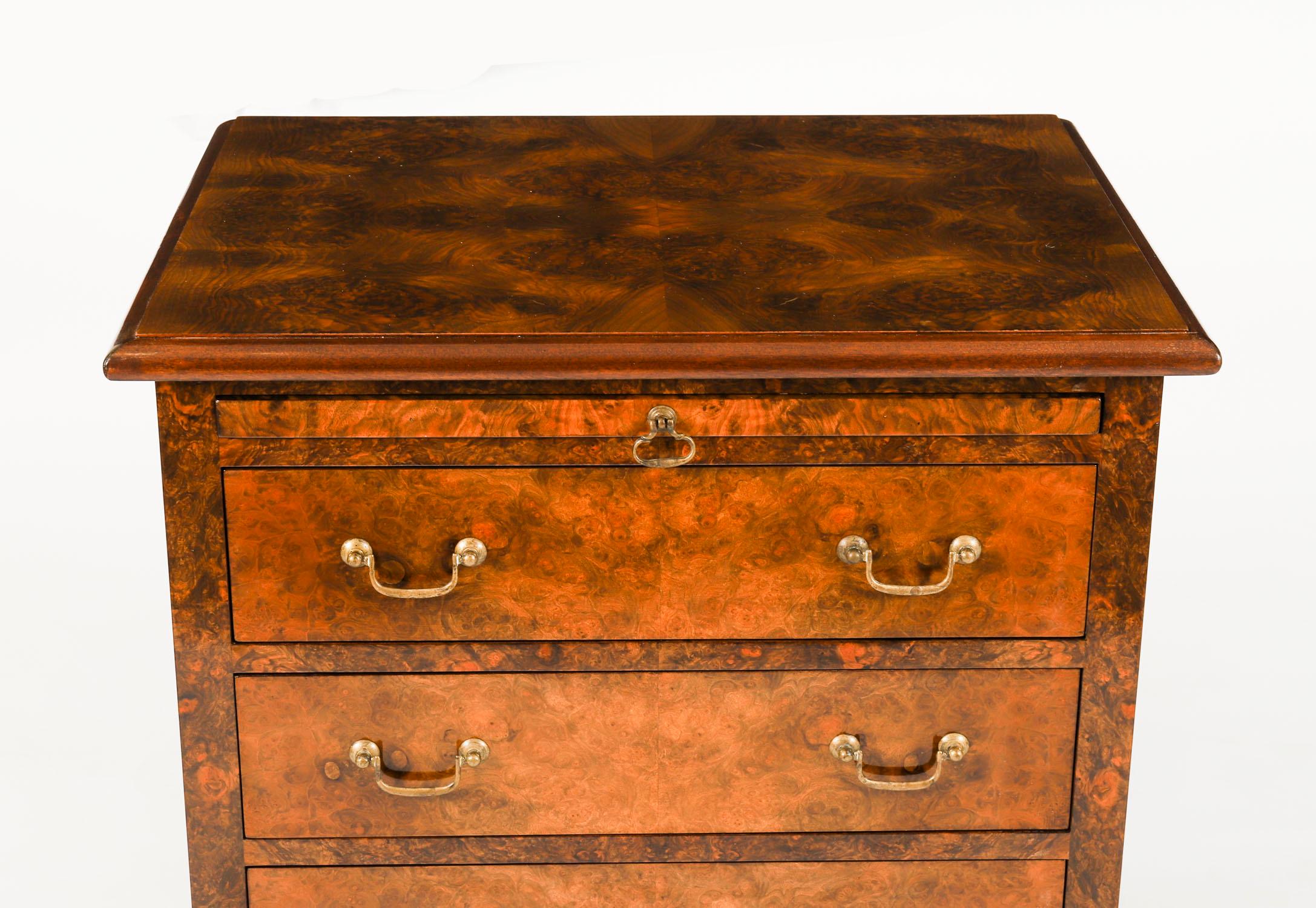 Vintage Pair Burr Walnut Bedside Chests Cabinets With Slides 20th Century For Sale 1