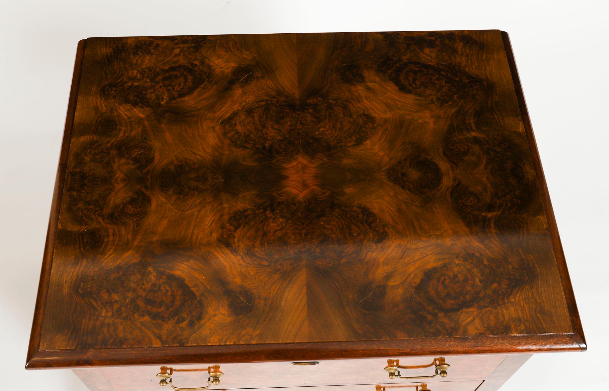 Vintage Pair Burr Walnut Bedside Chests Cabinets With Slides 20th Century For Sale 2